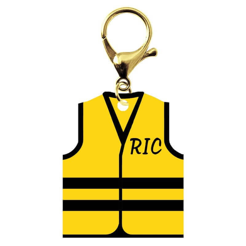 Porte-clé gilet jaune RIC avec mousqueton de couleur doré