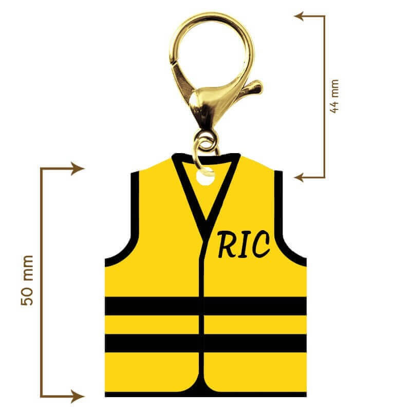 Dimensions du porte-clé gilet jaune avec mousqueton or