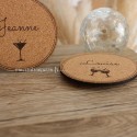 Sous verres personnalisés liège rond gravés prénom Jeanne et Louise