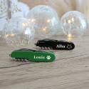 Couteau de poche personnalisé noir et vert Prénom Alba et Louis