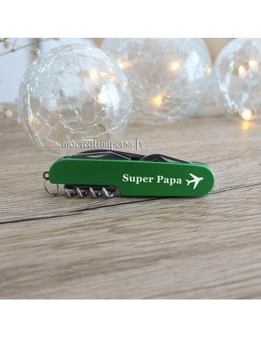 Couteau suisse vert gravé futur papa