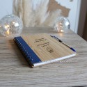 Carnet en bambou personnalisé bleu et stylo