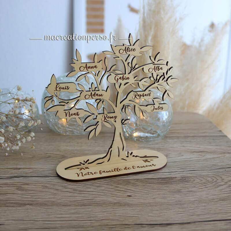 Décoration olivier personnalisé avec prénoms en bois
