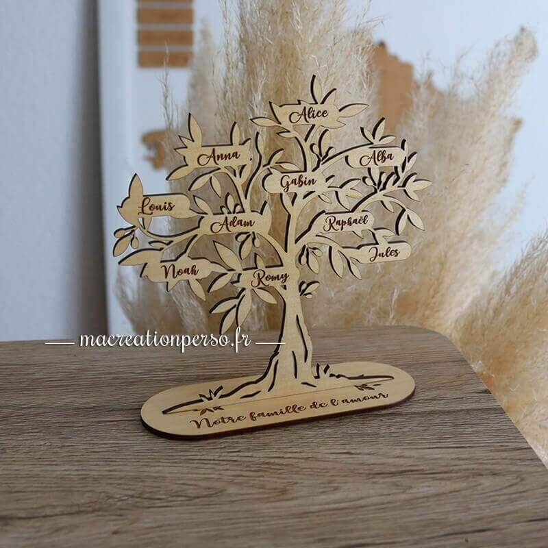 Cadeau mariage décoration intérieure arbre olivier en bois gravé