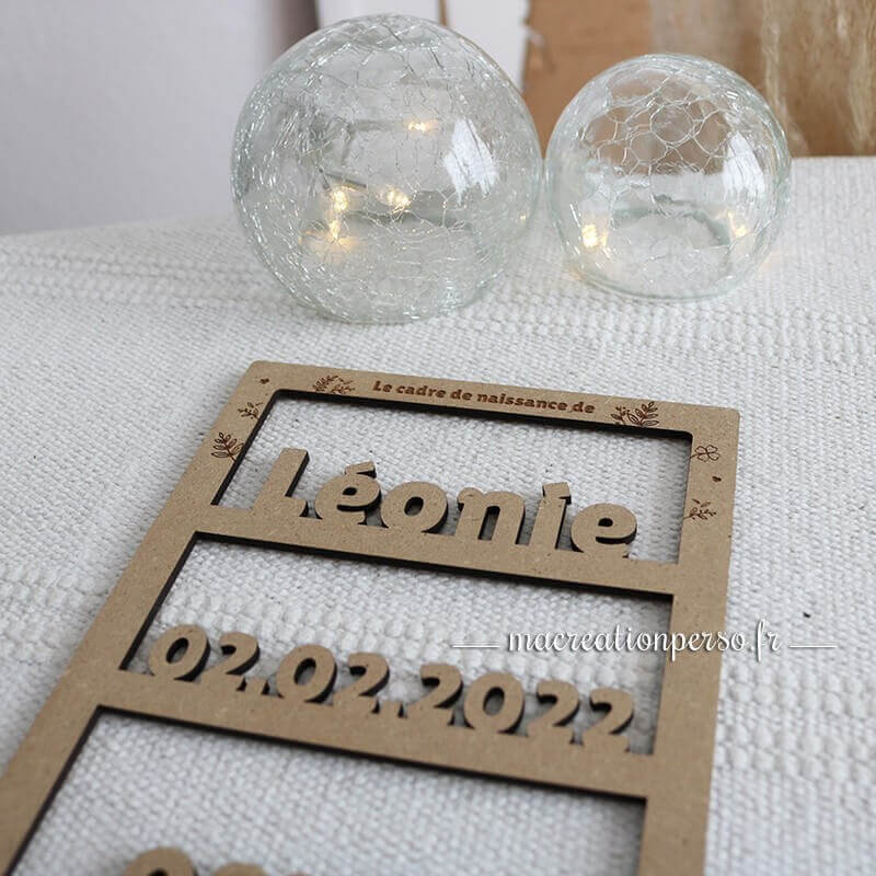 Cadre de naissance personnalisé avec Prénom, date de naissance, heure, poids et taille
