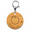 Porte-clé en bois "Pomme, croque moi...!" à personnaliser - macreationperso mousqueton argenté