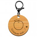 Porte-clé en bois "Pomme, croque moi...!" à personnaliser mousqueton noir