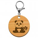 Porte clés panda personnalisé rond en bois 45 mm mousqueton argenté