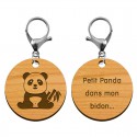 Recto verso porte-clé panda personnalisé en bois mousqueton argenté