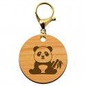 Porte clé panda en bois personnalisé rond 45 mm mousqueton doré