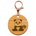 Porte clefs panda personnalisé rond bois mousqueton rose métal