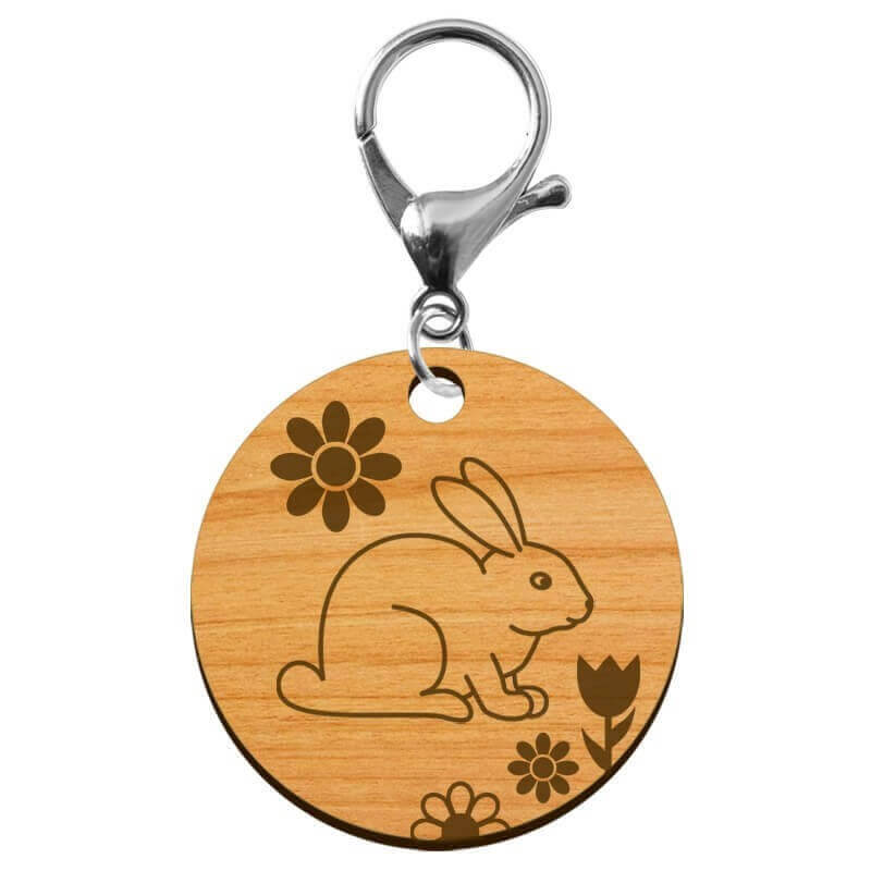 Porte clef lapin personnalisé en bois rond mousqueton argent