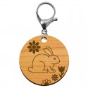 Porte clef lapin personnalisé en bois rond mousqueton argent
