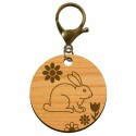 Porte-clés lapin gravé bois mouqueton bronze