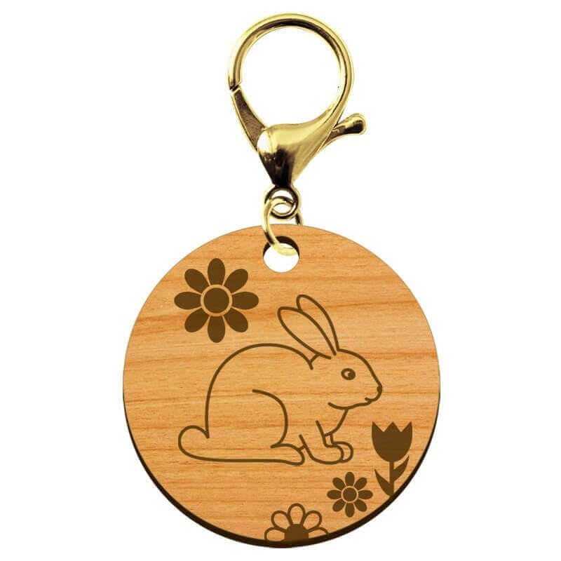 Porte-clé personnalisable en bois lapin mousqueton or