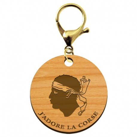 Porte-clé "J'adore la CORSE" en bois personnalisable avec un mousqueton doré