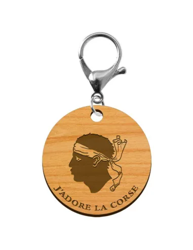 Porte-clé "J'adore la CORSE" en bois à personnaliser avec un mousqueton de couleur argent