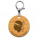 Porte-clé "J'adore la CORSE" en bois à personnaliser avec un mousqueton de couleur argent