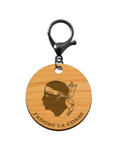 Porte clé "J'adore la CORSE" bandera personnalisé avec un mousqueton de couleur noire