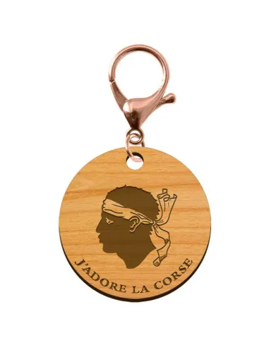 Porte clé "J'adore la CORSE" bandera personnalisé avec un mousqueton rose métallique