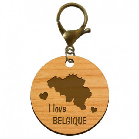 Porte-clé "I love Belgique" en bois à personnaliser - macreationperso mousqueton bronze