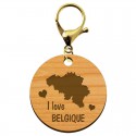 Porte-clé "I love Belgique" en bois à personnaliser mousqueton doré