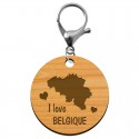 Porte-clé "I love Belgique" en bois à personnaliser mousqueton argenté