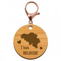 Porte-clé "I love Belgique" en bois à personnaliser mousqueton rose