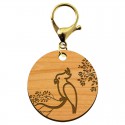 Porte clés artisanal perroquet personnalisé en bois mousqueton or