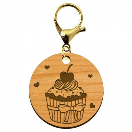 Porte-clé Cupcake en bois à personnaliser mousqueton doré