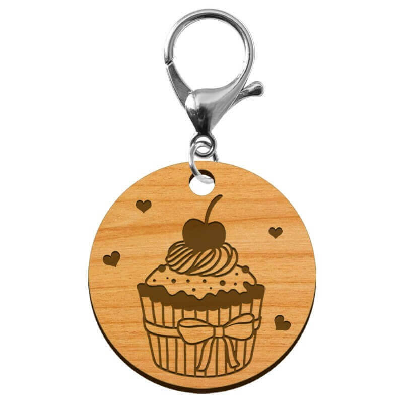 Porte-clé Cupcake en bois à personnaliser - macreationperso mousqueton argenté