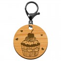Porte-clé Cupcake en bois à personnaliser mousqueton noir