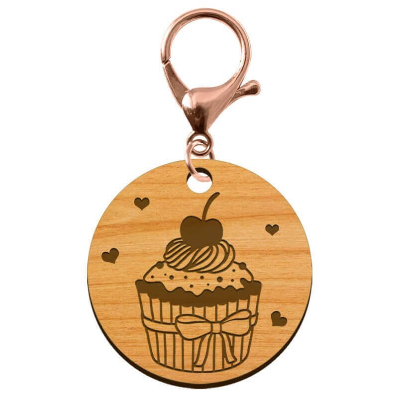 Porte-clé Cupcake en bois à personnaliser mousqueton rose