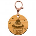 Porte-clé Cupcake en bois à personnaliser mousqueton rose