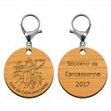 deux faces porte-clé Cité de Carcassonne en bois à personnaliser mousqueton argenté