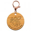 Porte-clé Cité de Carcassonne en bois à personnaliser mousqueton rose