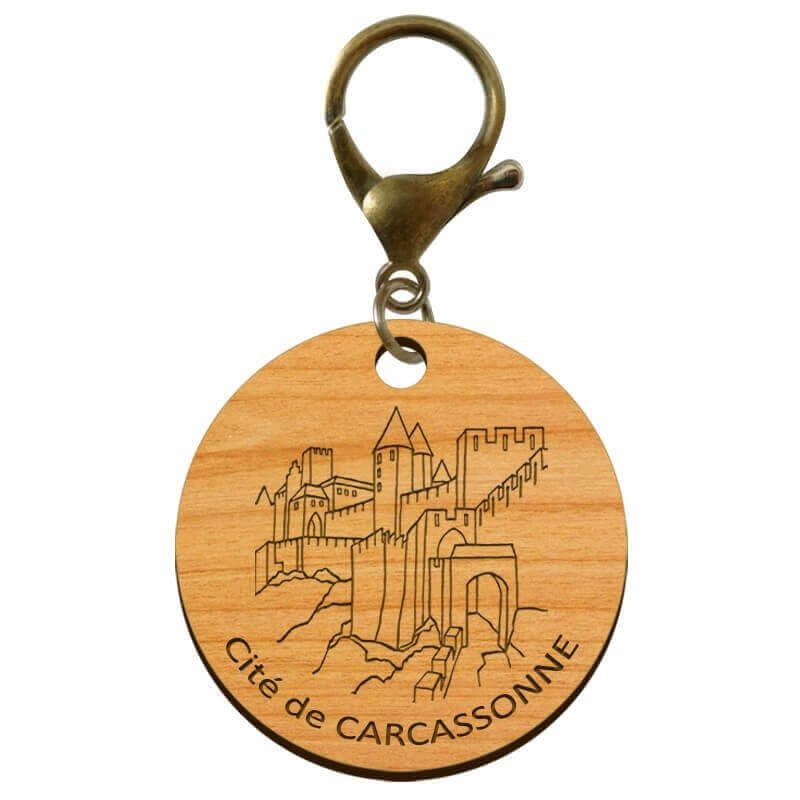 Porte-clé Cité de Carcassonne en bois à personnaliser - macreationperso mousqueton bronze