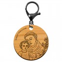 Porte clé religieux Saint-Antoine de Padoue en bois à personnaliser mousqueton noir