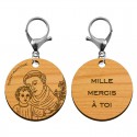 Porte-clé Religieux Saint-Antoine de Padoue en bois personnalisé mousqueton argenté