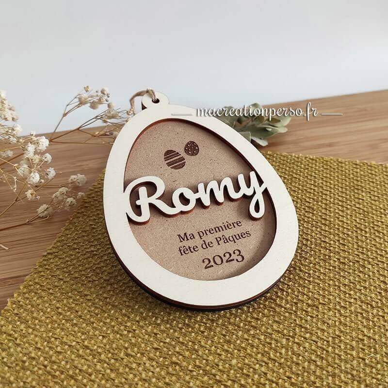 Oeuf de Pâques gravé personnalisé Prénom Romy