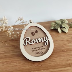 Déco en bois oeuf de pâques gravé avec prénom Romy