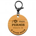Porte-clé "J'ai mon permis de conduire depuis le..." date à personnaliser mousqueton noir