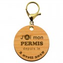 Porte-clé "J'ai mon permis de conduire depuis le..." date à personnaliser mousqueton doré