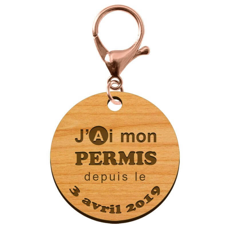 Porte-clé "J'ai mon permis de conduire depuis le..." date à personnaliser mousqueton rose
