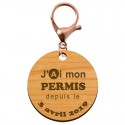Porte-clé "J'ai mon permis de conduire depuis le..." date à personnaliser mousqueton rose