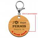 Porte-clé "J'ai mon permis de conduire depuis le..." date à personnaliser mousqueton argenté