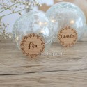 Marque place bois personnalisé rond mariage anniversaire floral gravé Léa Charles