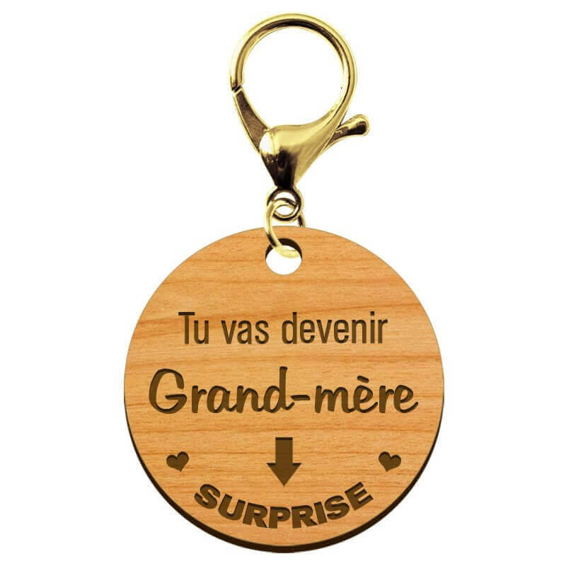 Porte-clé Mamie "Tu vas devenir Grand-Mère" à personnaliser mousqueton doré