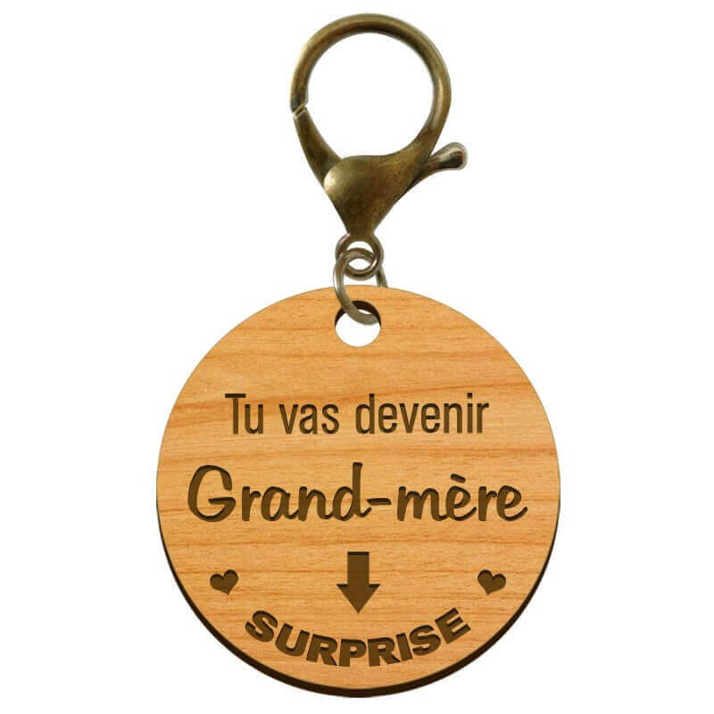 Porte-clé Mamie "Tu vas devenir Grand-Mère" à personnaliser mousqueton bronze