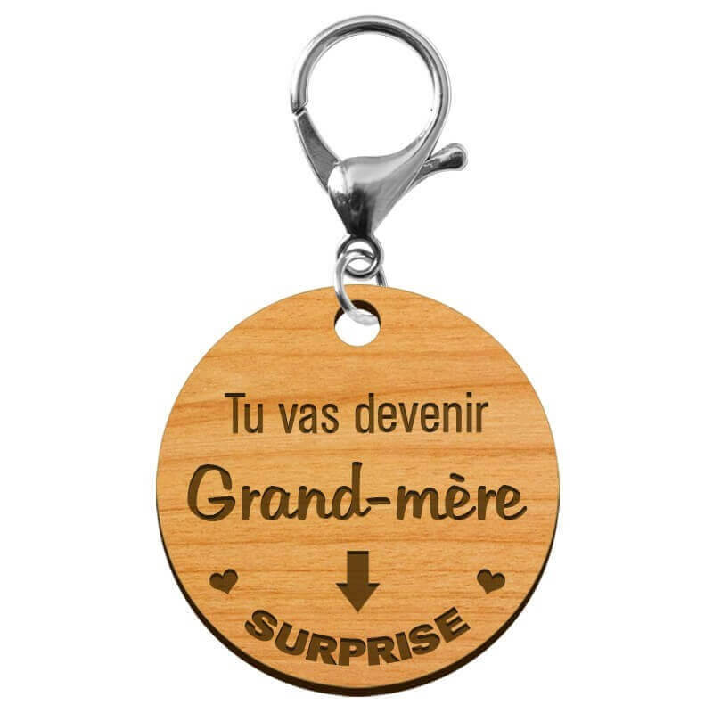 Porte-clé Mamie "Tu vas devenir Grand-Mère" à personnaliser mousqueton argenté